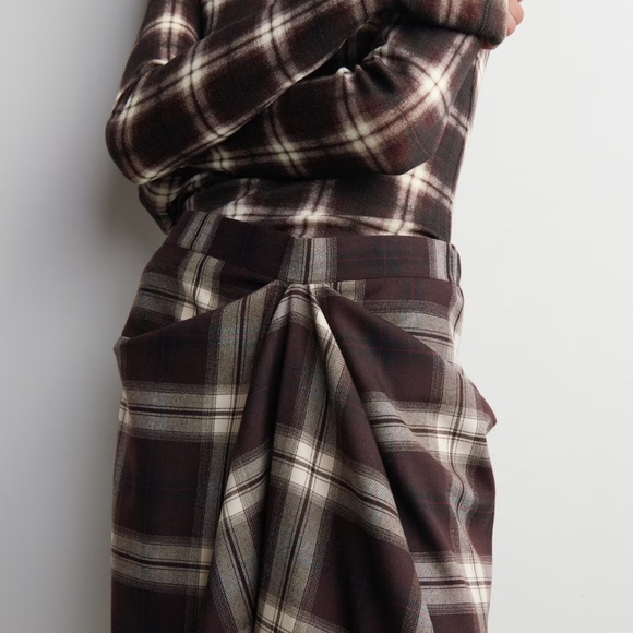 Cos Draped Checked Midi Skirt Size 4 - Picture 4 of 5
